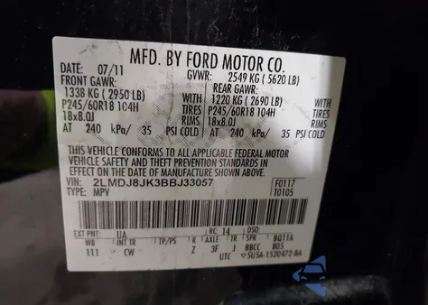 2011 Lincoln Mkx from USA, damaged, VIN 2LMDJ8JK3BBJ33057